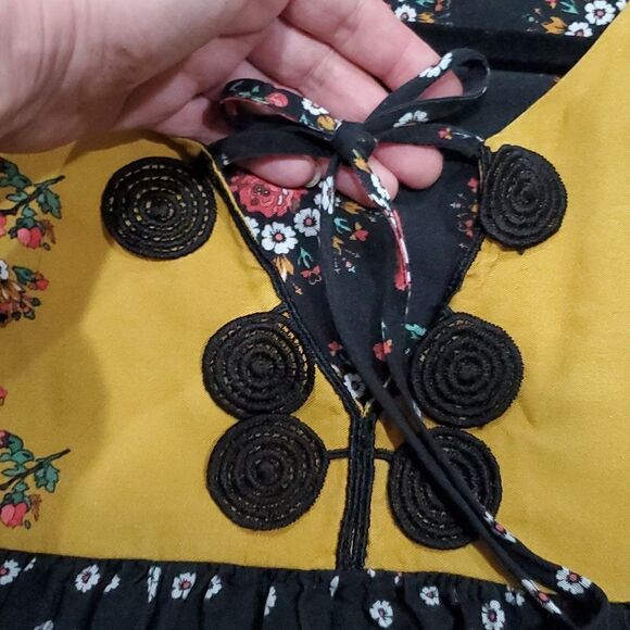 Farm Rio Intarsia Black Floral Pullover Boho Blouse - Picture 11 of 16